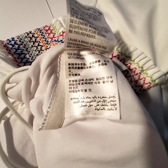 Smocking Solids White Swimwear With Multicolor Waist Detail Halter Style Medium - Picture 10 of 11